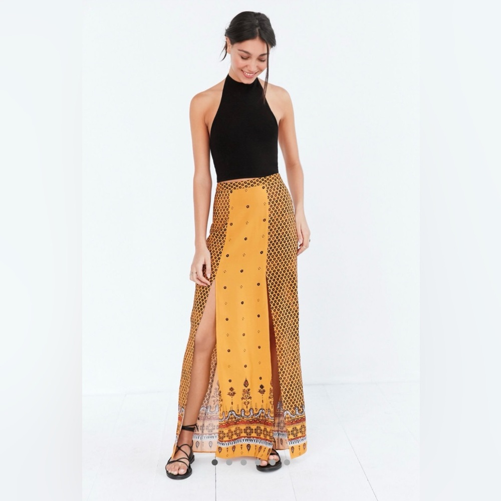NWT Ecote Mixed Print Split-Front Maxi Skirt